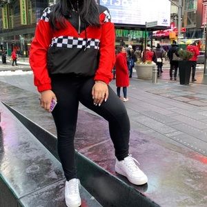 Black, Red, White Checkered Windbreaker Jacket